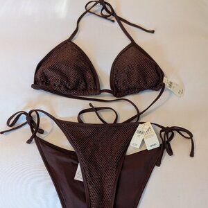 Aerie triangle tie bikini top and cheeky bottoms metallic size Large & Medium